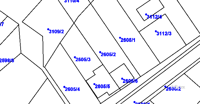 Parcela st. 2605/2 v KÚ Kuřim, Katastrální mapa