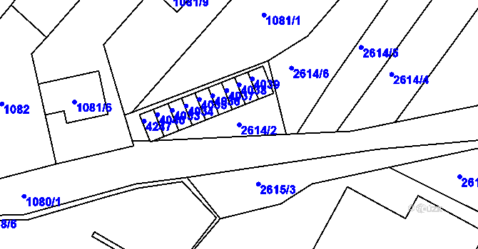 Parcela st. 2614/2 v KÚ Kuřim, Katastrální mapa