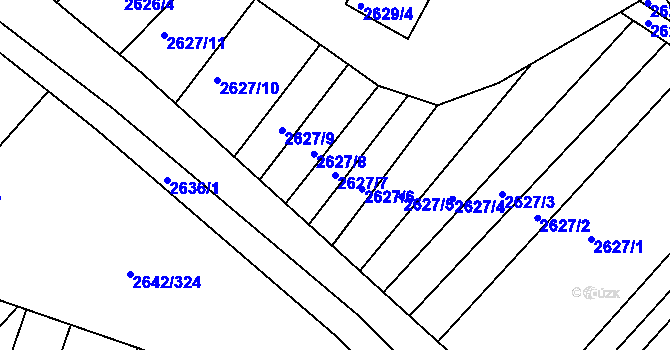 Parcela st. 2627/7 v KÚ Kuřim, Katastrální mapa