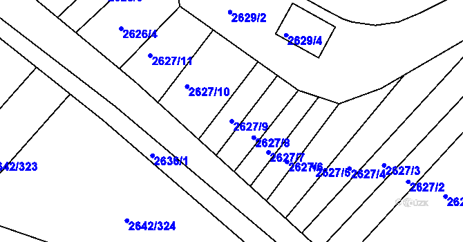 Parcela st. 2627/9 v KÚ Kuřim, Katastrální mapa