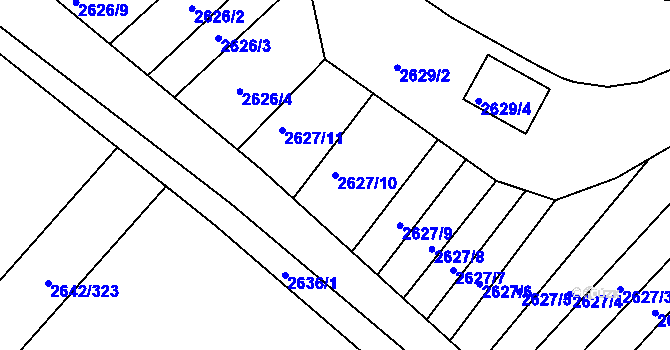 Parcela st. 2627/10 v KÚ Kuřim, Katastrální mapa