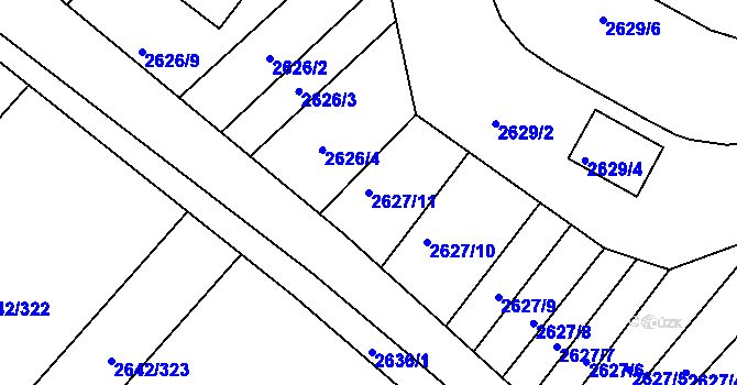 Parcela st. 2627/11 v KÚ Kuřim, Katastrální mapa