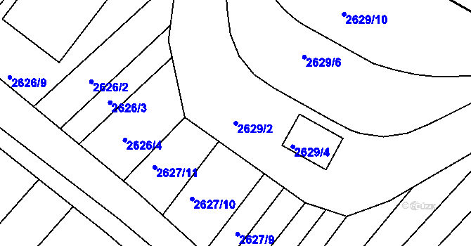 Parcela st. 2629/2 v KÚ Kuřim, Katastrální mapa