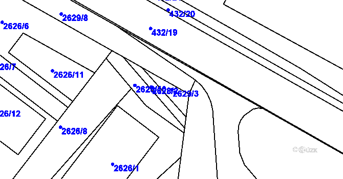 Parcela st. 2629/3 v KÚ Kuřim, Katastrální mapa