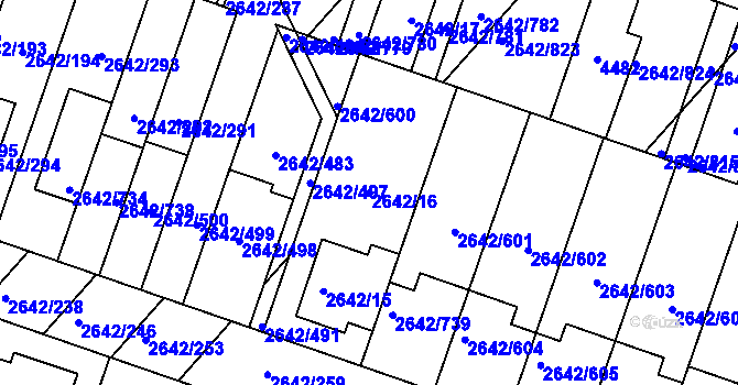 Parcela st. 2642/16 v KÚ Kuřim, Katastrální mapa
