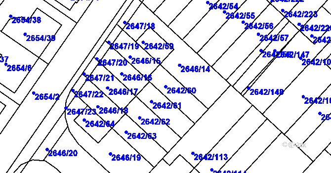 Parcela st. 2642/60 v KÚ Kuřim, Katastrální mapa