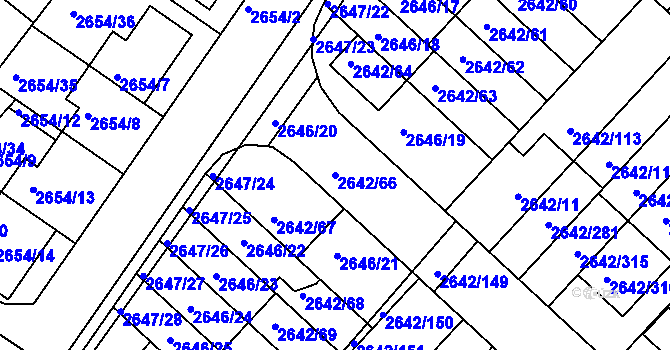 Parcela st. 2642/66 v KÚ Kuřim, Katastrální mapa