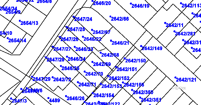 Parcela st. 2642/68 v KÚ Kuřim, Katastrální mapa
