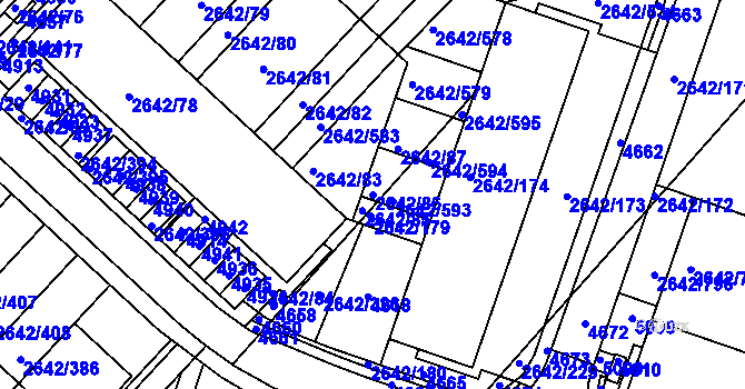 Parcela st. 2642/86 v KÚ Kuřim, Katastrální mapa