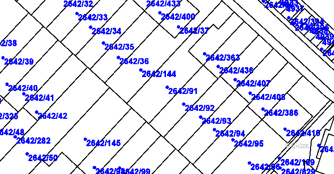 Parcela st. 2642/91 v KÚ Kuřim, Katastrální mapa