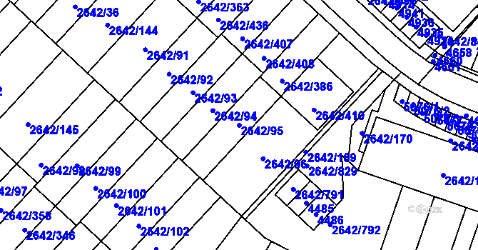 Parcela st. 2642/95 v KÚ Kuřim, Katastrální mapa