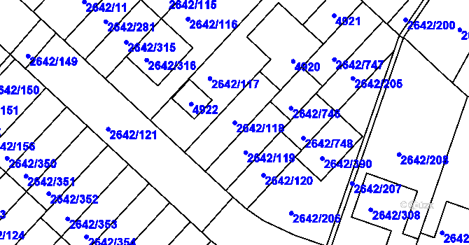 Parcela st. 2642/118 v KÚ Kuřim, Katastrální mapa