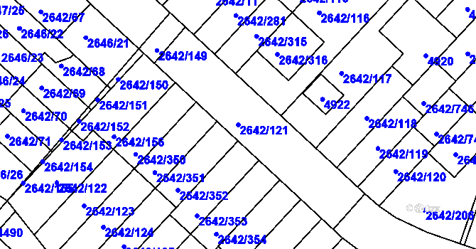 Parcela st. 2642/121 v KÚ Kuřim, Katastrální mapa