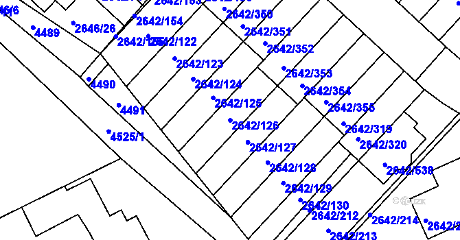 Parcela st. 2642/126 v KÚ Kuřim, Katastrální mapa