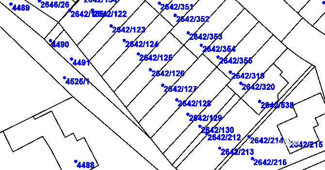 Parcela st. 2642/127 v KÚ Kuřim, Katastrální mapa