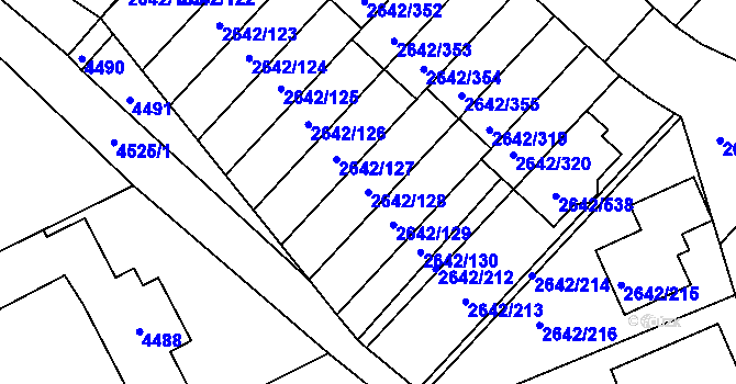 Parcela st. 2642/128 v KÚ Kuřim, Katastrální mapa