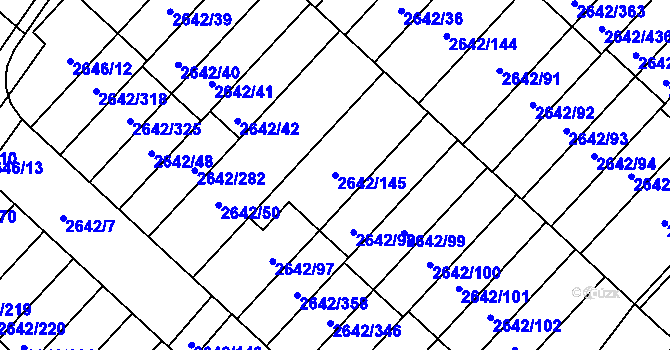 Parcela st. 2642/145 v KÚ Kuřim, Katastrální mapa
