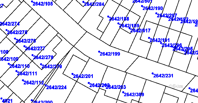 Parcela st. 2642/199 v KÚ Kuřim, Katastrální mapa