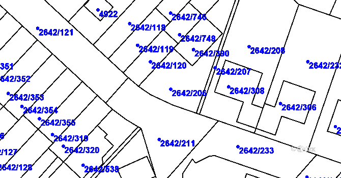 Parcela st. 2642/206 v KÚ Kuřim, Katastrální mapa