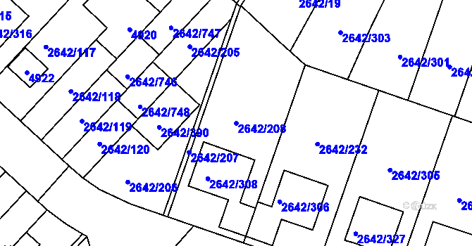 Parcela st. 2642/208 v KÚ Kuřim, Katastrální mapa