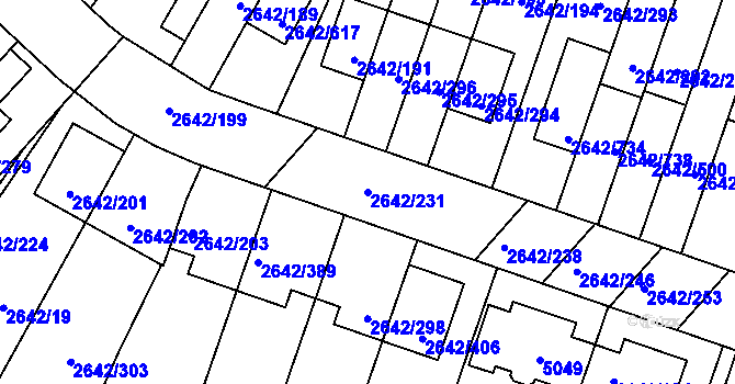Parcela st. 2642/231 v KÚ Kuřim, Katastrální mapa