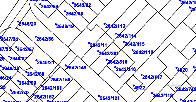 Parcela st. 2642/281 v KÚ Kuřim, Katastrální mapa