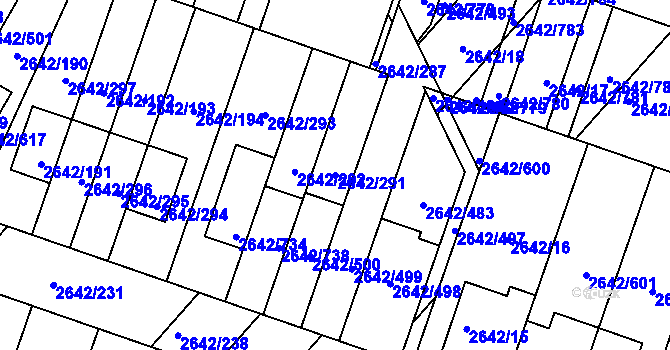 Parcela st. 2642/291 v KÚ Kuřim, Katastrální mapa