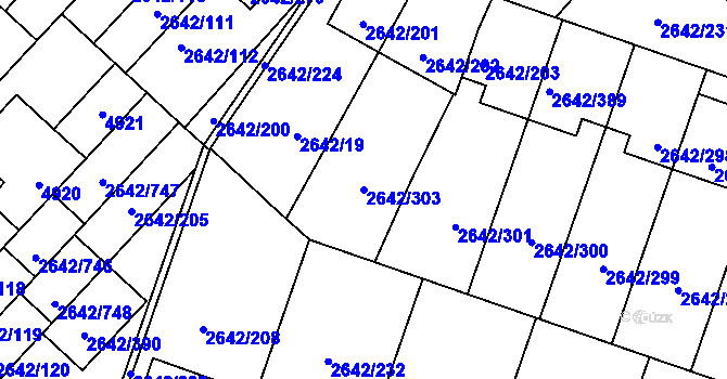 Parcela st. 2642/303 v KÚ Kuřim, Katastrální mapa