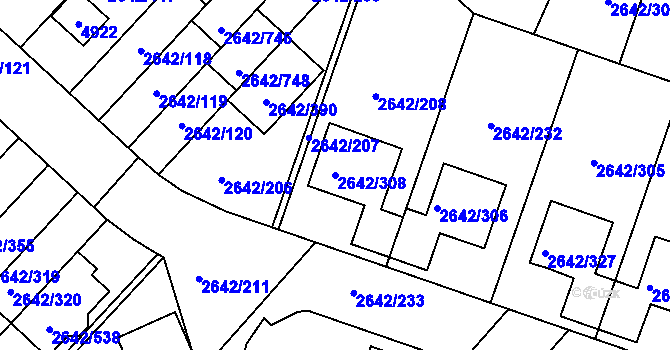 Parcela st. 2642/308 v KÚ Kuřim, Katastrální mapa