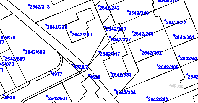 Parcela st. 2642/317 v KÚ Kuřim, Katastrální mapa