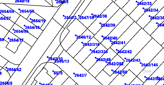 Parcela st. 2642/318 v KÚ Kuřim, Katastrální mapa