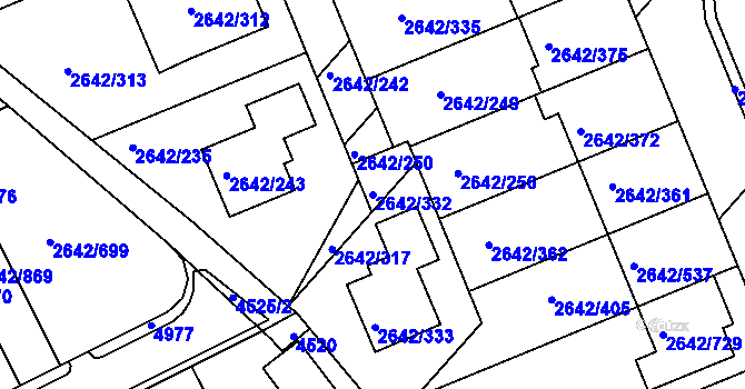 Parcela st. 2642/332 v KÚ Kuřim, Katastrální mapa