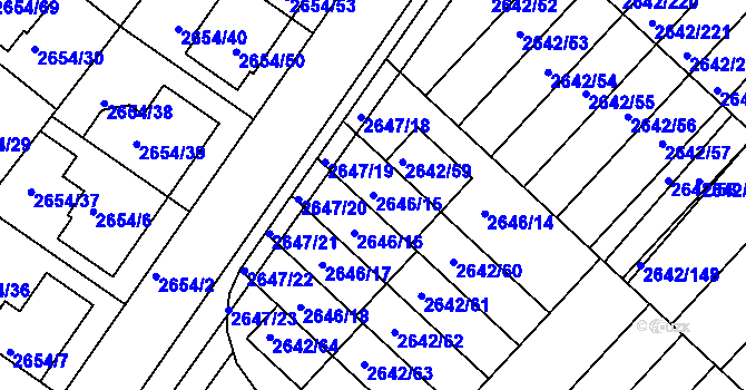 Parcela st. 2646/15 v KÚ Kuřim, Katastrální mapa