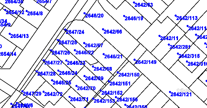 Parcela st. 2646/21 v KÚ Kuřim, Katastrální mapa