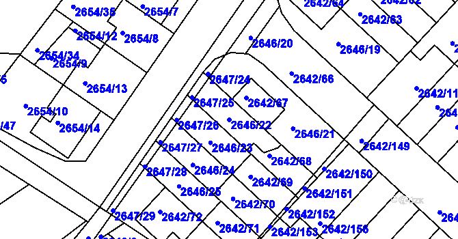 Parcela st. 2646/22 v KÚ Kuřim, Katastrální mapa