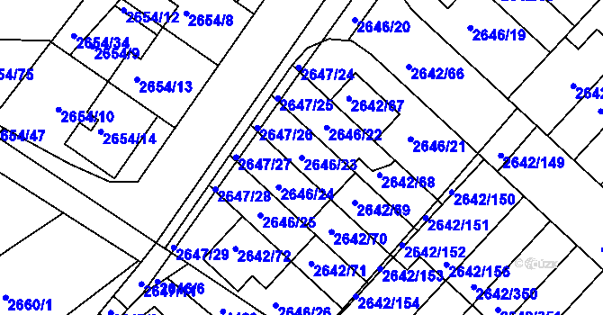 Parcela st. 2646/23 v KÚ Kuřim, Katastrální mapa