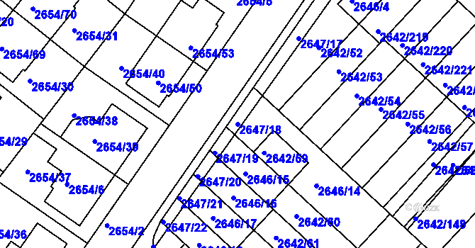 Parcela st. 2647/18 v KÚ Kuřim, Katastrální mapa