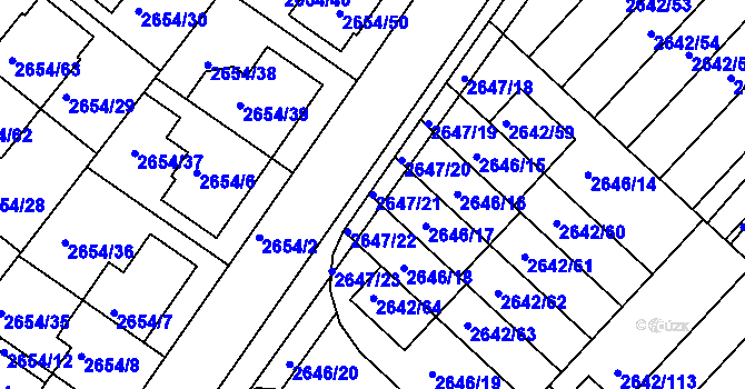 Parcela st. 2647/21 v KÚ Kuřim, Katastrální mapa