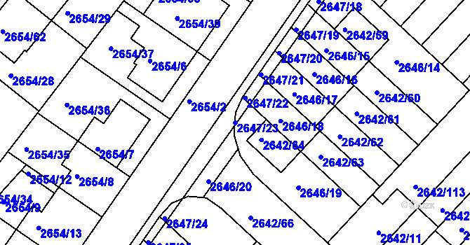 Parcela st. 2647/23 v KÚ Kuřim, Katastrální mapa