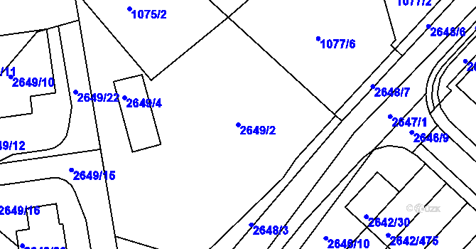 Parcela st. 2649/2 v KÚ Kuřim, Katastrální mapa