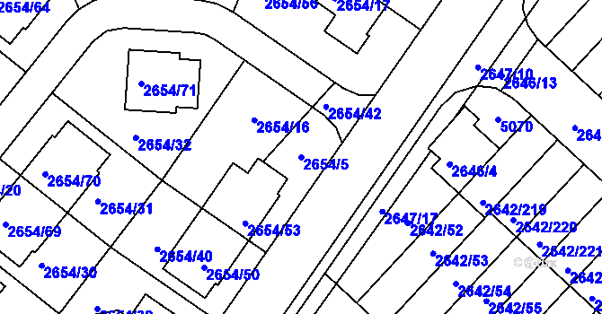 Parcela st. 2654/5 v KÚ Kuřim, Katastrální mapa