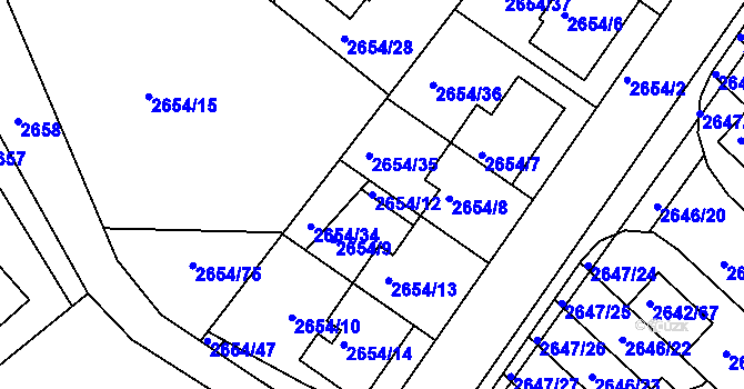 Parcela st. 2654/12 v KÚ Kuřim, Katastrální mapa
