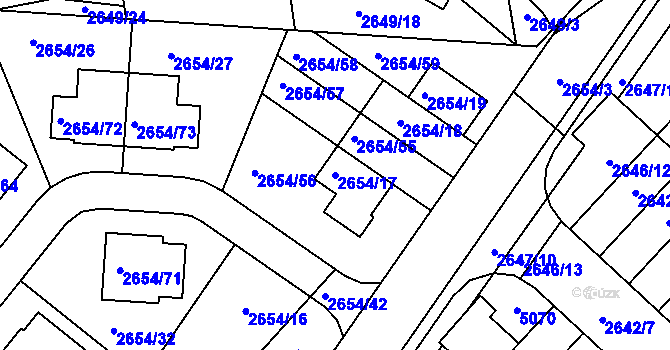Parcela st. 2654/17 v KÚ Kuřim, Katastrální mapa