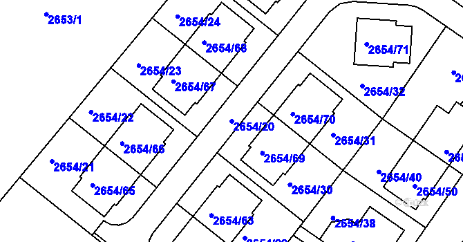 Parcela st. 2654/20 v KÚ Kuřim, Katastrální mapa