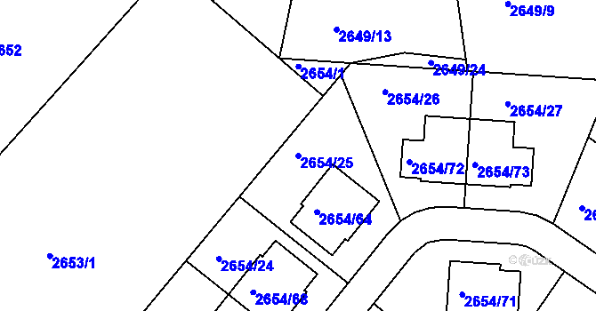 Parcela st. 2654/25 v KÚ Kuřim, Katastrální mapa