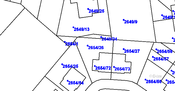 Parcela st. 2654/26 v KÚ Kuřim, Katastrální mapa