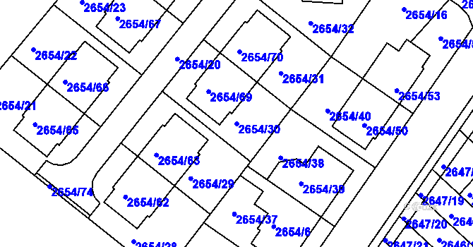 Parcela st. 2654/30 v KÚ Kuřim, Katastrální mapa