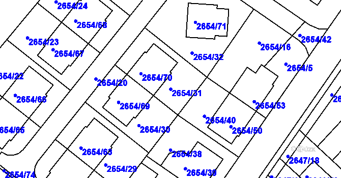 Parcela st. 2654/31 v KÚ Kuřim, Katastrální mapa