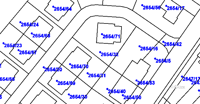 Parcela st. 2654/32 v KÚ Kuřim, Katastrální mapa