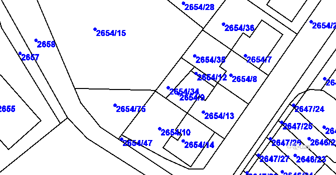 Parcela st. 2654/34 v KÚ Kuřim, Katastrální mapa